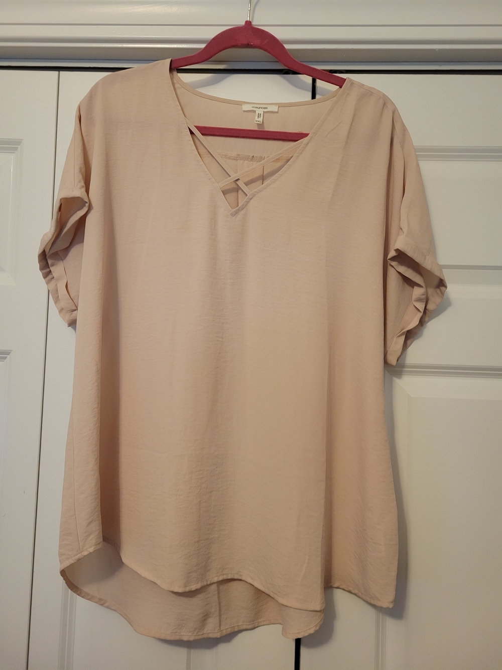 Maurices Soft Blush V-Neck Crisscross Short Sleeve Top